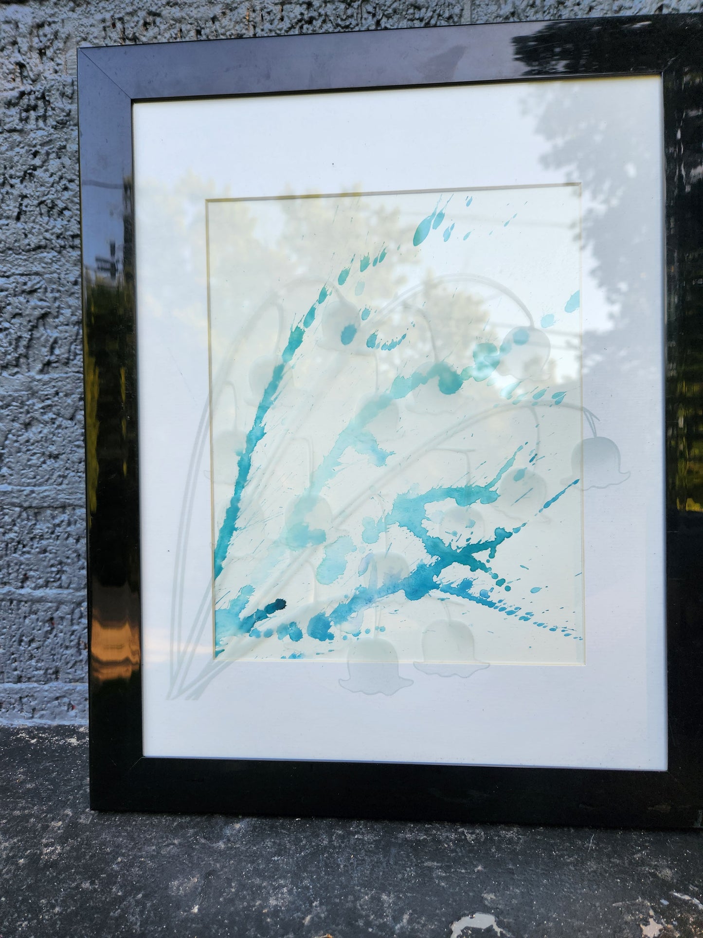 Etched Glass Flowers with Blue Splash - Framed Wall Decor